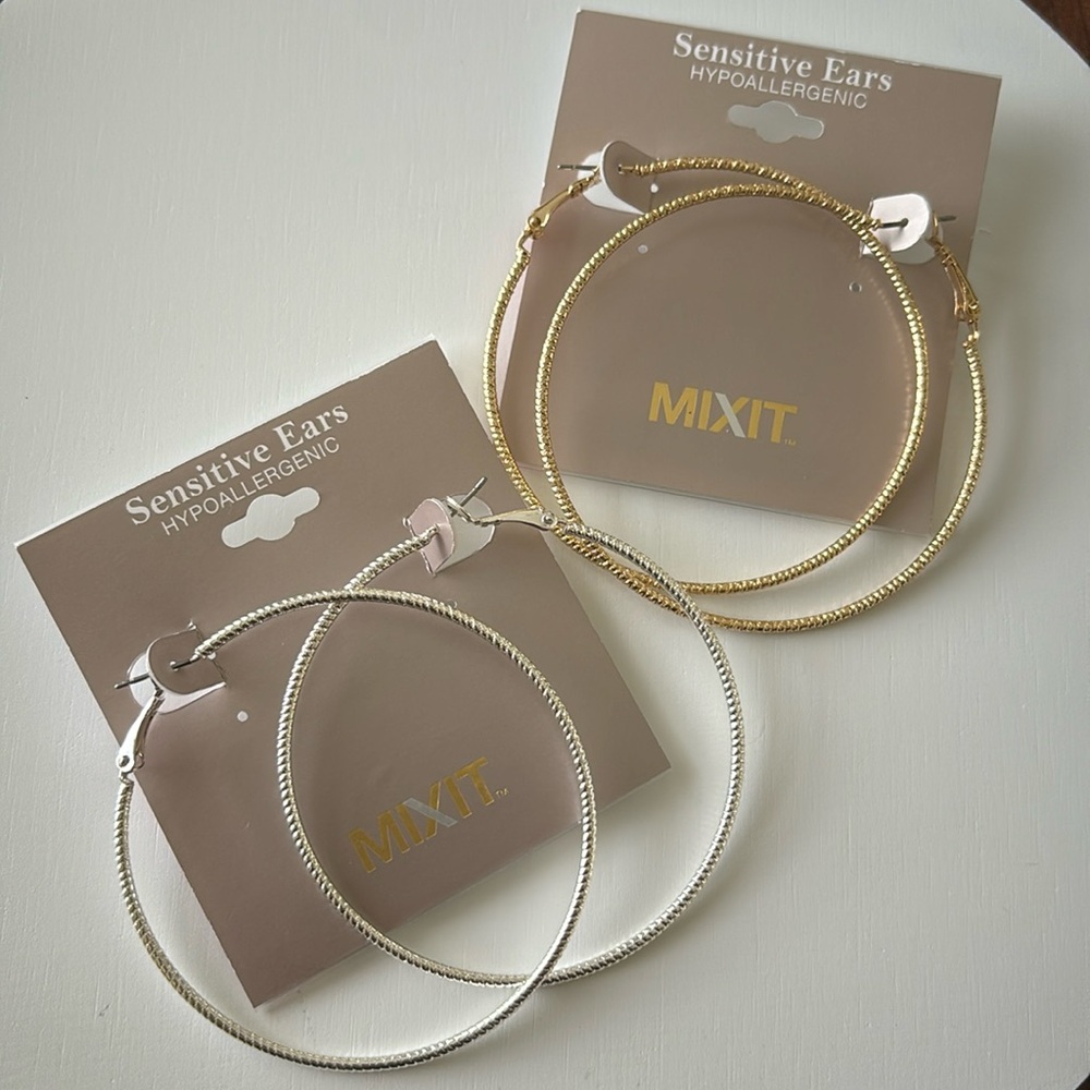 🧡🩶 MIXIT Sensitive Ears Hypoallergenic gold and silver Hoops NWT !!! 🩶🧡